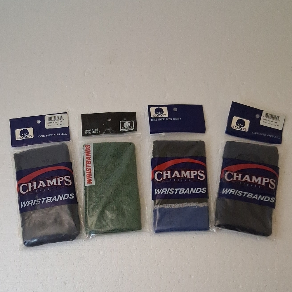 Champs Wristbands Pack Of 4 — Gray, Blue & Green 2pcs Per Pack New Vintage